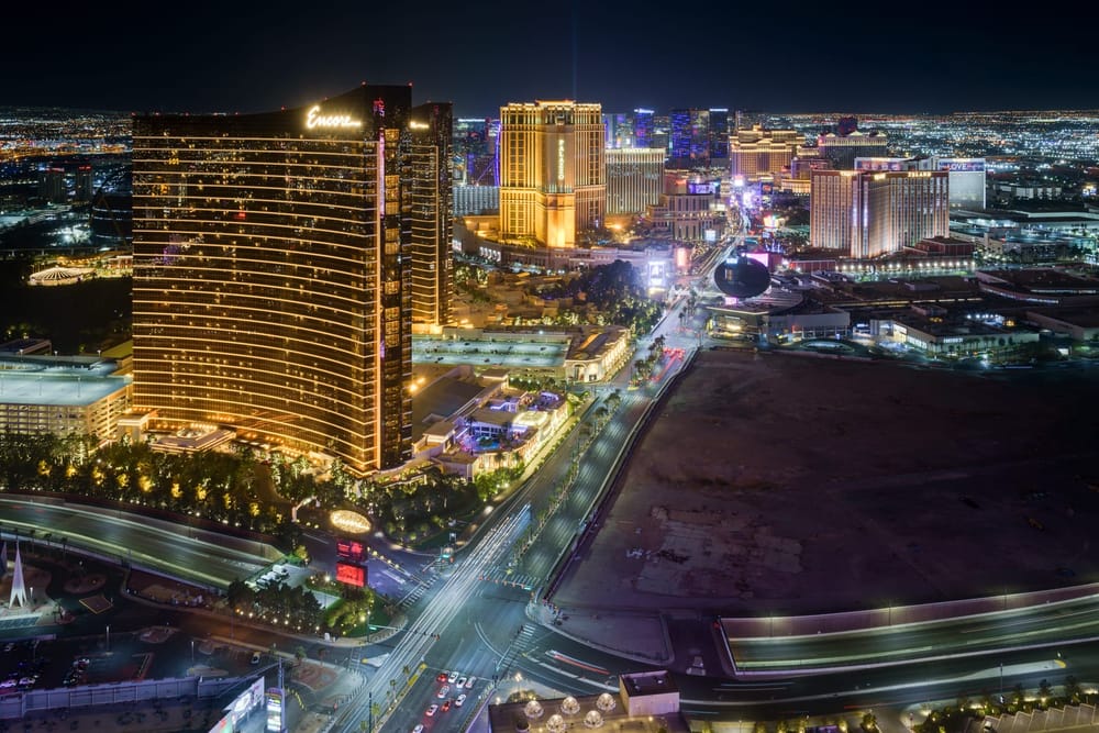 Aerial night view of the Las Vegas Strip
